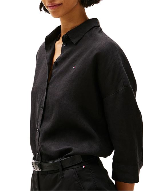 Camicetta donna nera in lino Tommy Hilfiger | WW0WW46169BDS